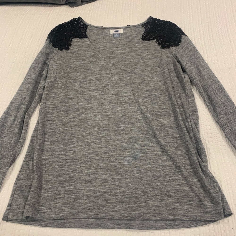 Gray long sleeve with lacey shoulders